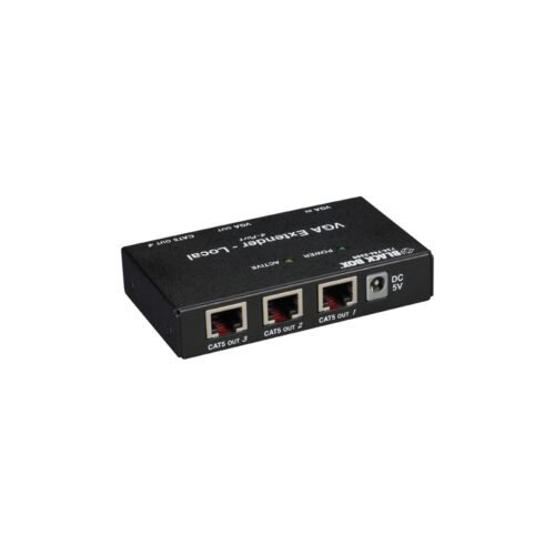 Black Box AC555A-4-R2 4-Port VGA Transmitter – rear view with 3 Cat5 out port and a power port.
