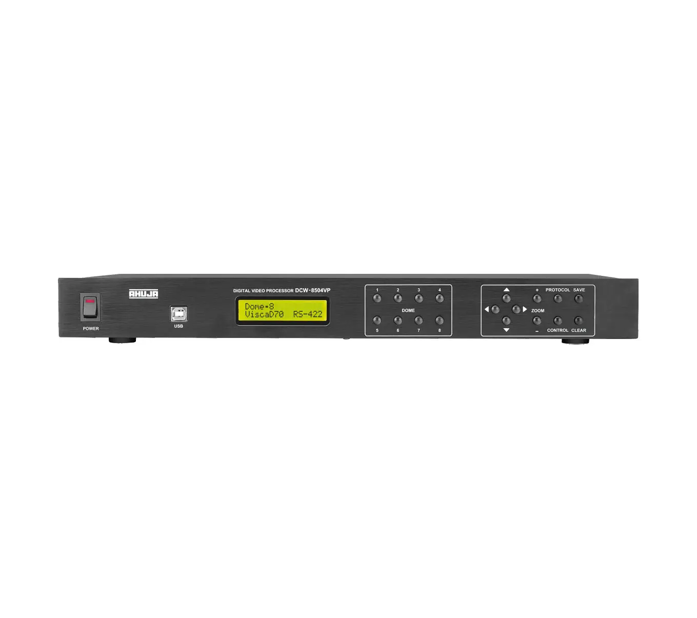 Ahuja DCW-8504VP Video Tracking Unit 1U rack mountable interface with 2.8-inch LCD display.
