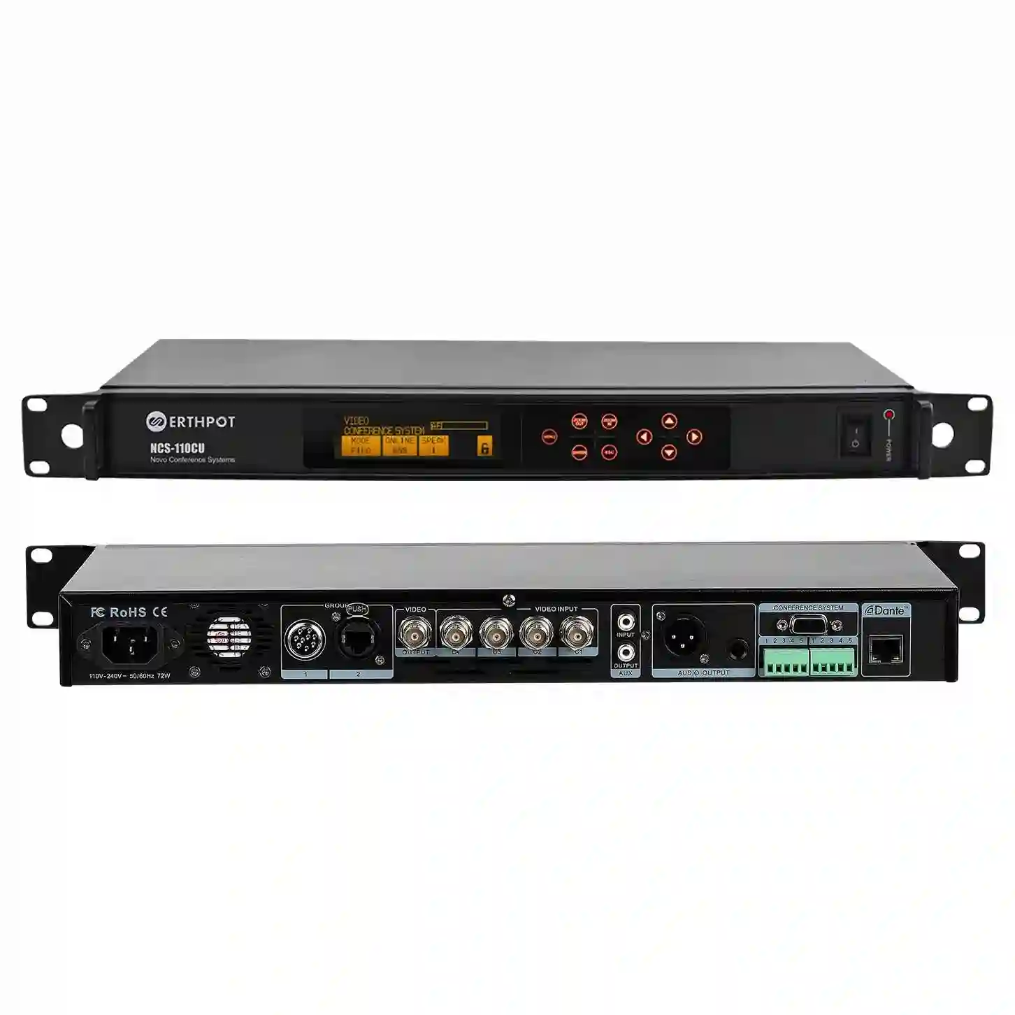 Erthpot NCS110-CU Novo Conference System Central Control Unit front view and Back view