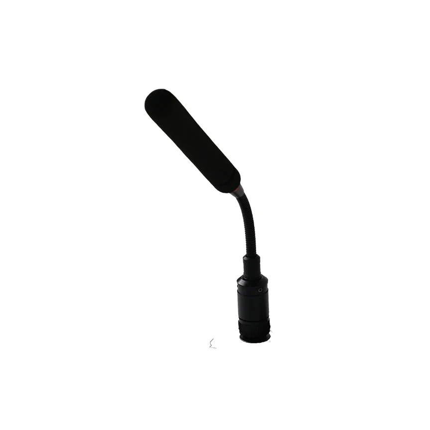 Erthpot NGM512 professional shotgun microphone for Novo conference systems, featuring a sleek 285mm interference tube design with a super-cardioid condenser capsule and an integrated LED status ring at the base.