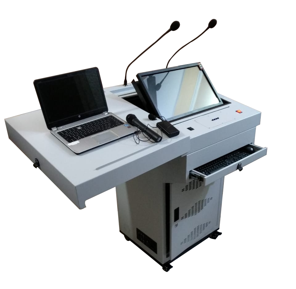 Digital Metal Podium Stand with inbuilt microphone, speaker, screen & computer