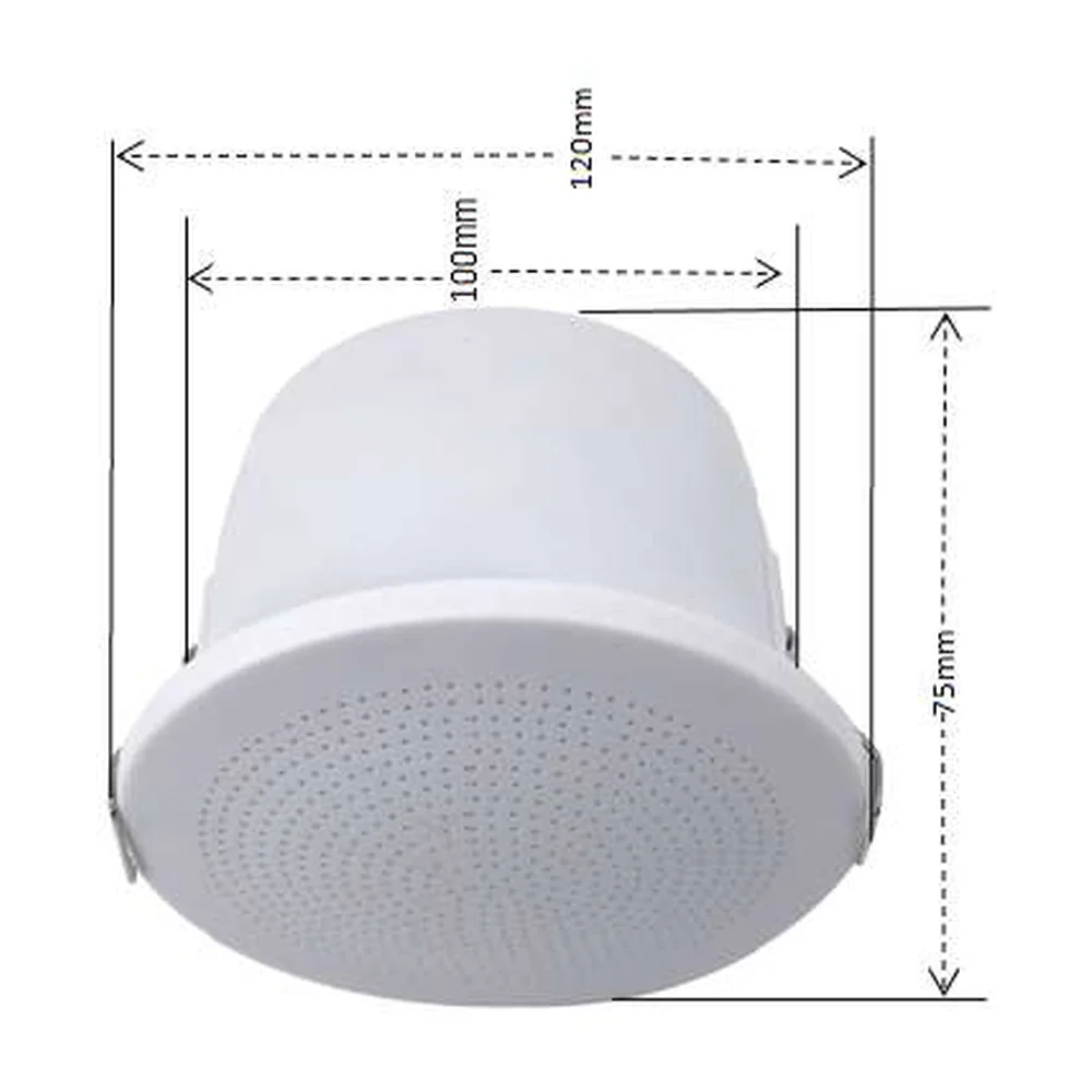 CMX CSK-33W 3 inch waterproof ceiling speaker dimension diagram with 120mm diameter 100mm cutout 75mm depth