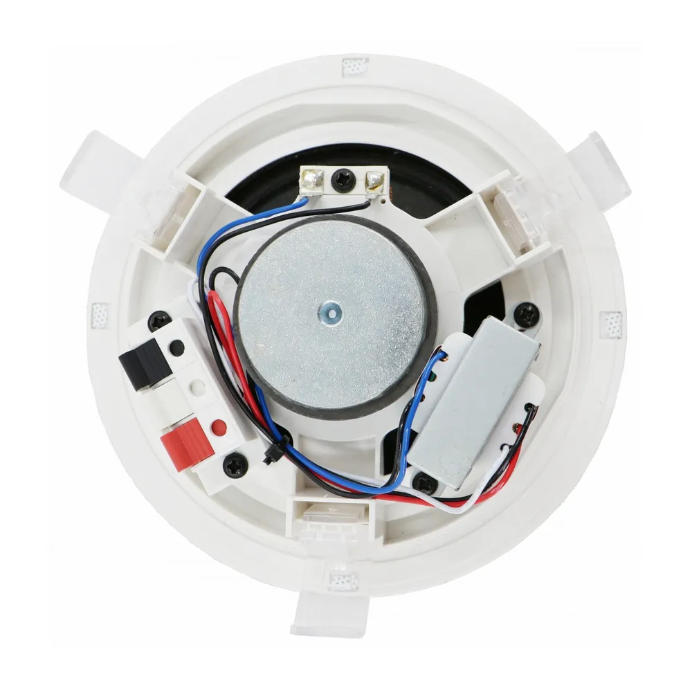 CMX CSK-56PC ceiling speaker internal chassis showing 100V transformer ceramic terminal and spring clips
