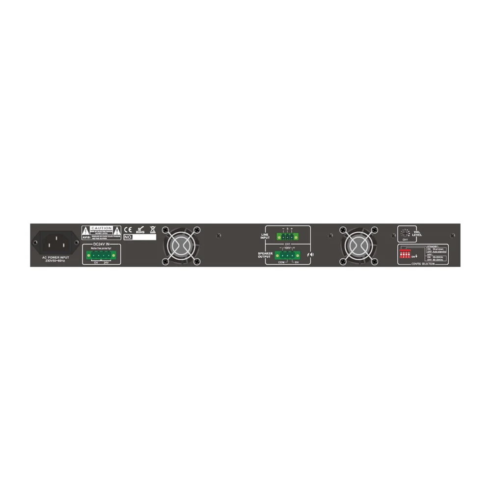 CMX DA-240 240W Class-D Power Amplifier Rear Connectors 100V 8 Ohm 24V DC View