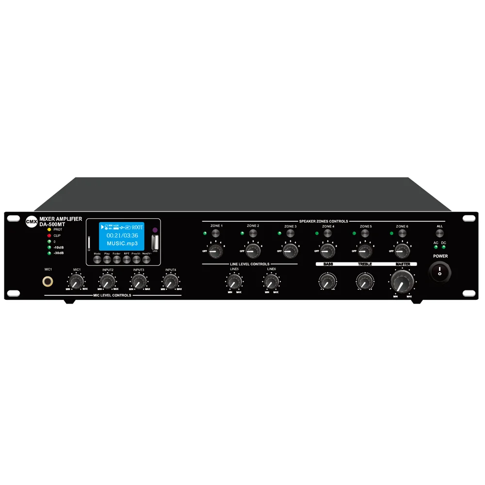 CMX DA-500MT 6 Zone Commercial Mixer Amplifier with MP3/FM/Bluetooth (500W) - Hero Front View