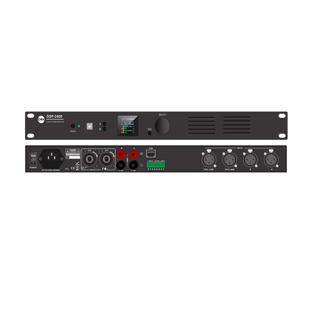 CMX DST-2200 2-channel professional power amplifier with built-in DSP processor 3D angle perspective view