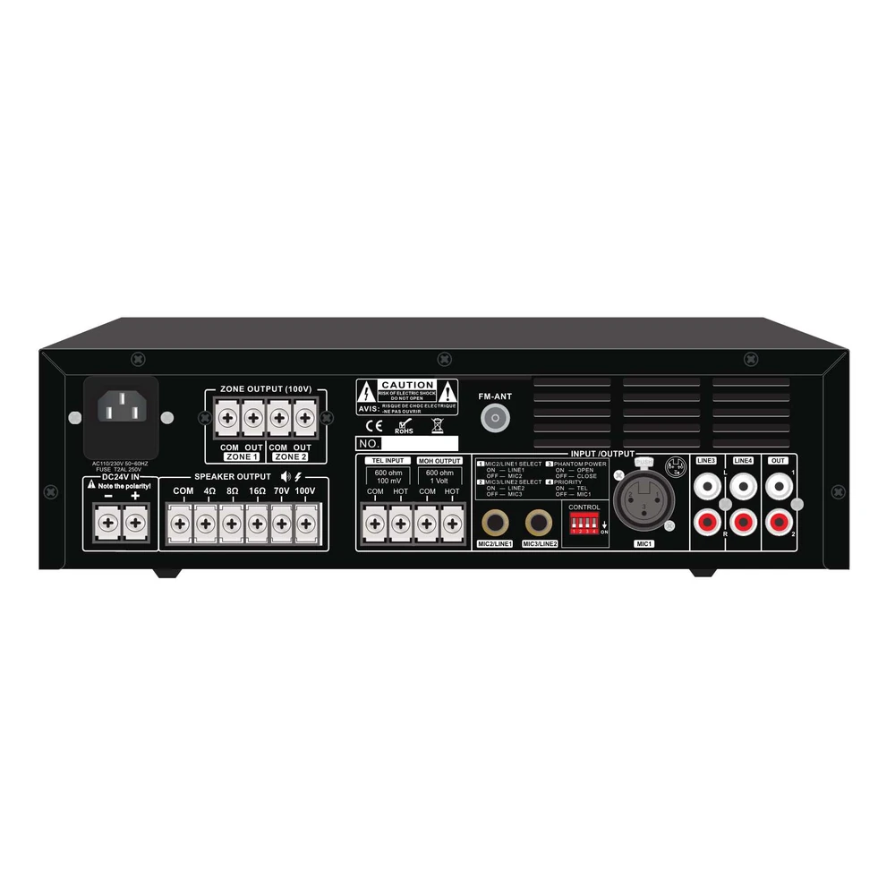 CMX EA-120T 2-Zone Commercial Mixer Amplifier Media Player Display and Controls
