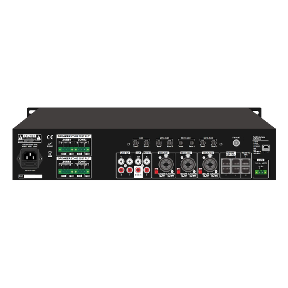 CMX PA-4500MX 4-Zone Commercial Audio Matrix Mixer Amplifier Complete Rear Chassis View with Speaker Outputs and Inputs