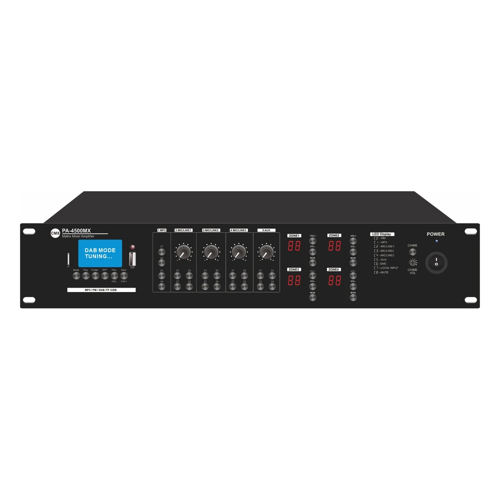 CMX PA-4500MX 19-Inch 3U Rack Mount Front Panel with 4 Zone Controls and Media Player