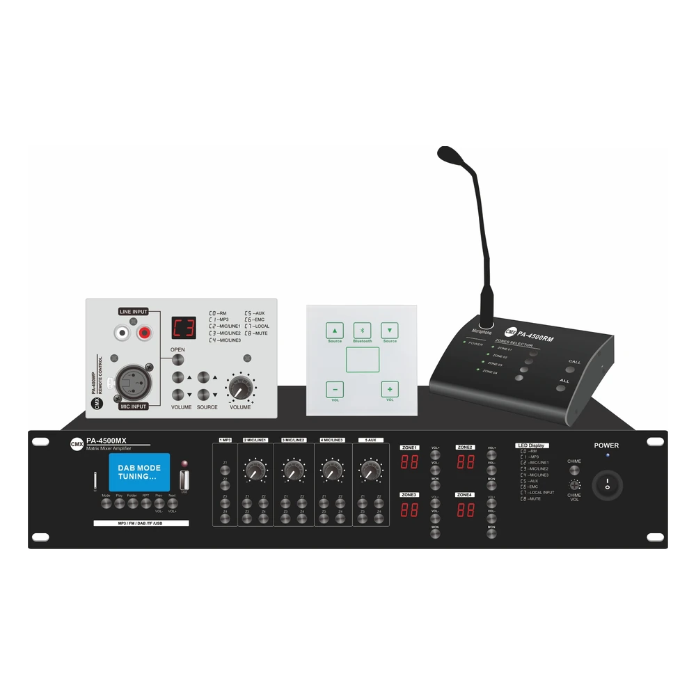 CMX PA-4500MX 4x500W 2000W 4-Zone Commercial Audio Matrix Mixer Amplifier Hero 3D Angle View