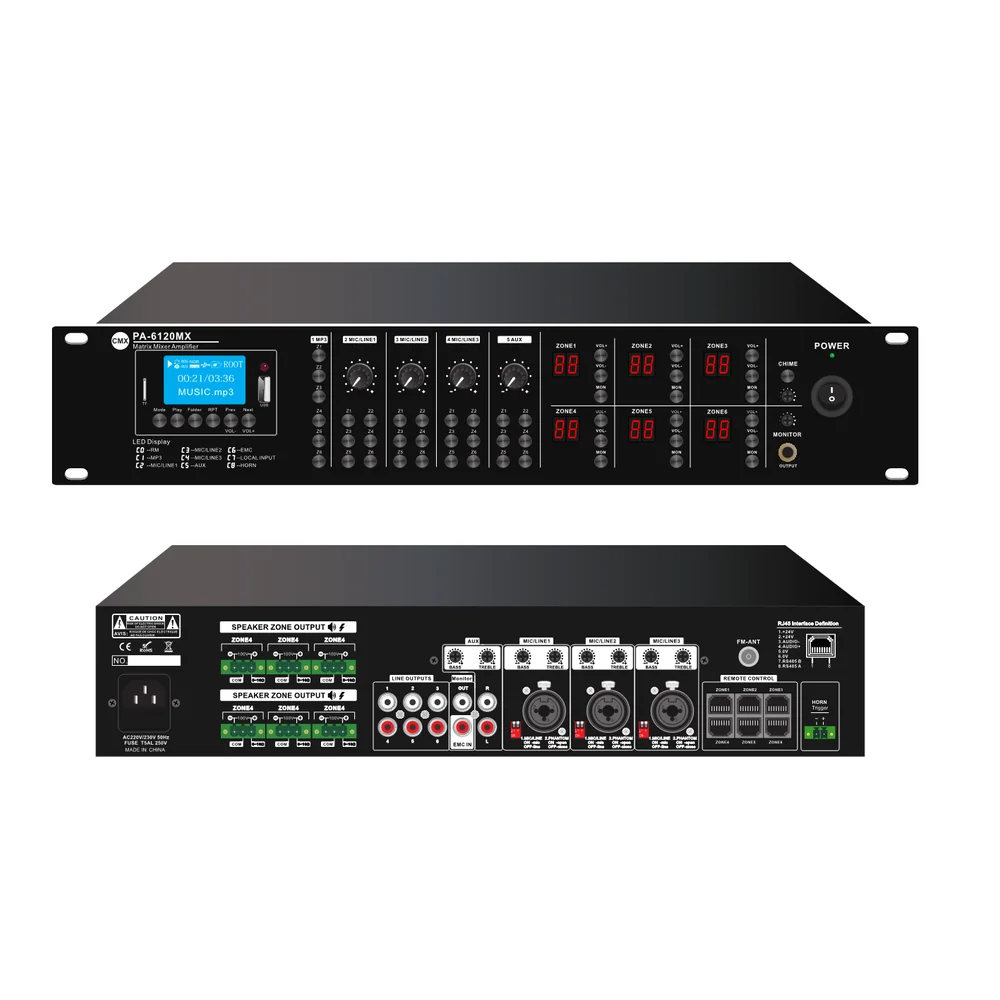 CMX PA-6120MX 6x120W 720W RMS 6-Zone Commercial Audio Matrix Mixer Amplifier Hero 3D Angle View