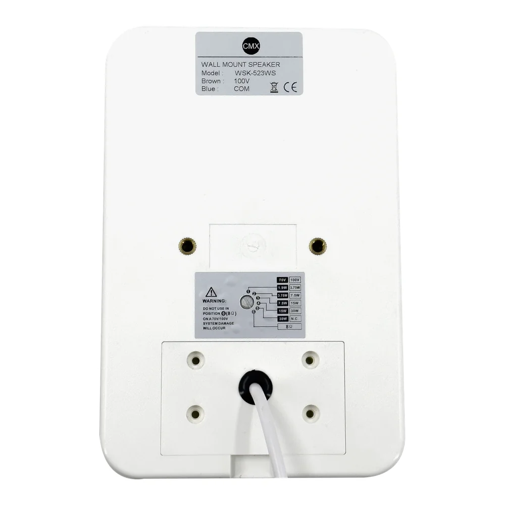 CMX WSK-523SW rear view showing multi-tap rotary power selector switch (100V, 70V, 8 Ohm)
