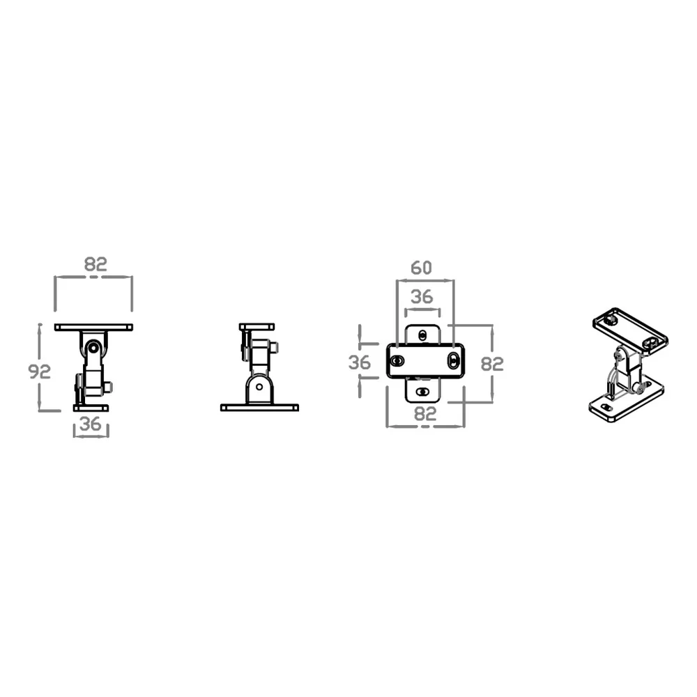 CMX WSK-640DS multi-angle 360-degree stainless mounting bracket dimensions and technical diagram