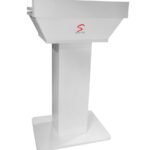 Stylish White Laminated Digital Wooden Podium with sliding top