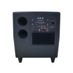Rear panel of DNM Pace Diamond 12 Subwoofer displaying input/output ports, crossover and volume controls