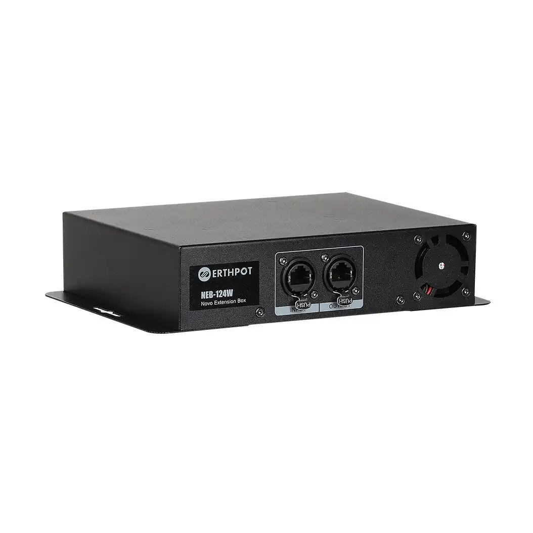 Side profile of Erthpot NEB-124W Extension Box highlighting the built-in cooling fan
